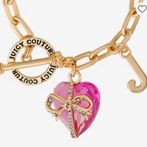 Juicy Couture Gold Bracelet with Pink Heart Charm and Bow